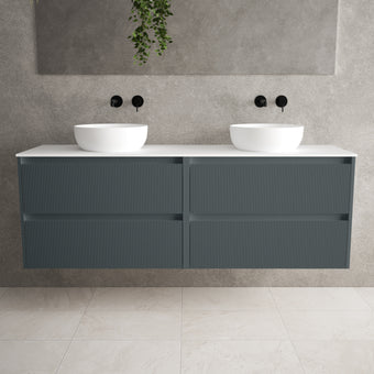 Scanalato Four Drawer Countertop Vanity Unit - Slate Grey 1600mm
