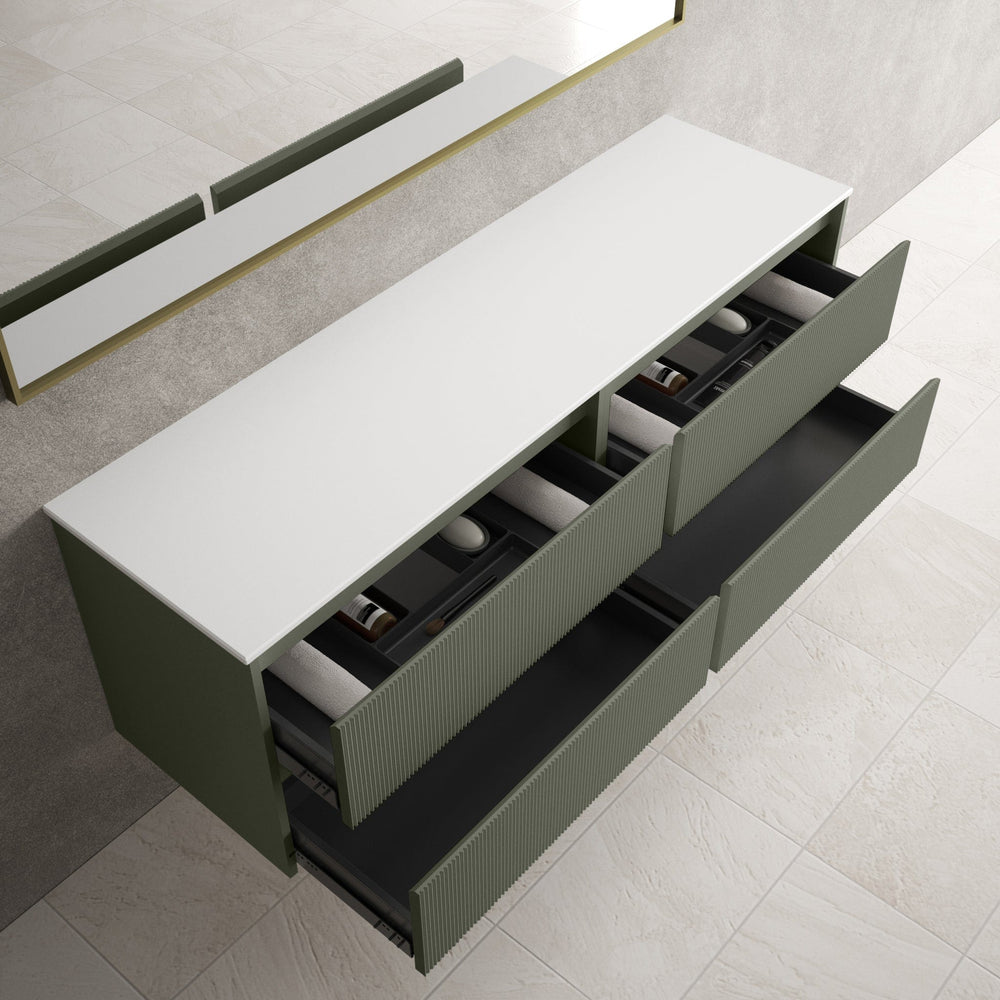 Scanalato Four Drawer Countertop Vanity Unit - Pistachio 1600mm