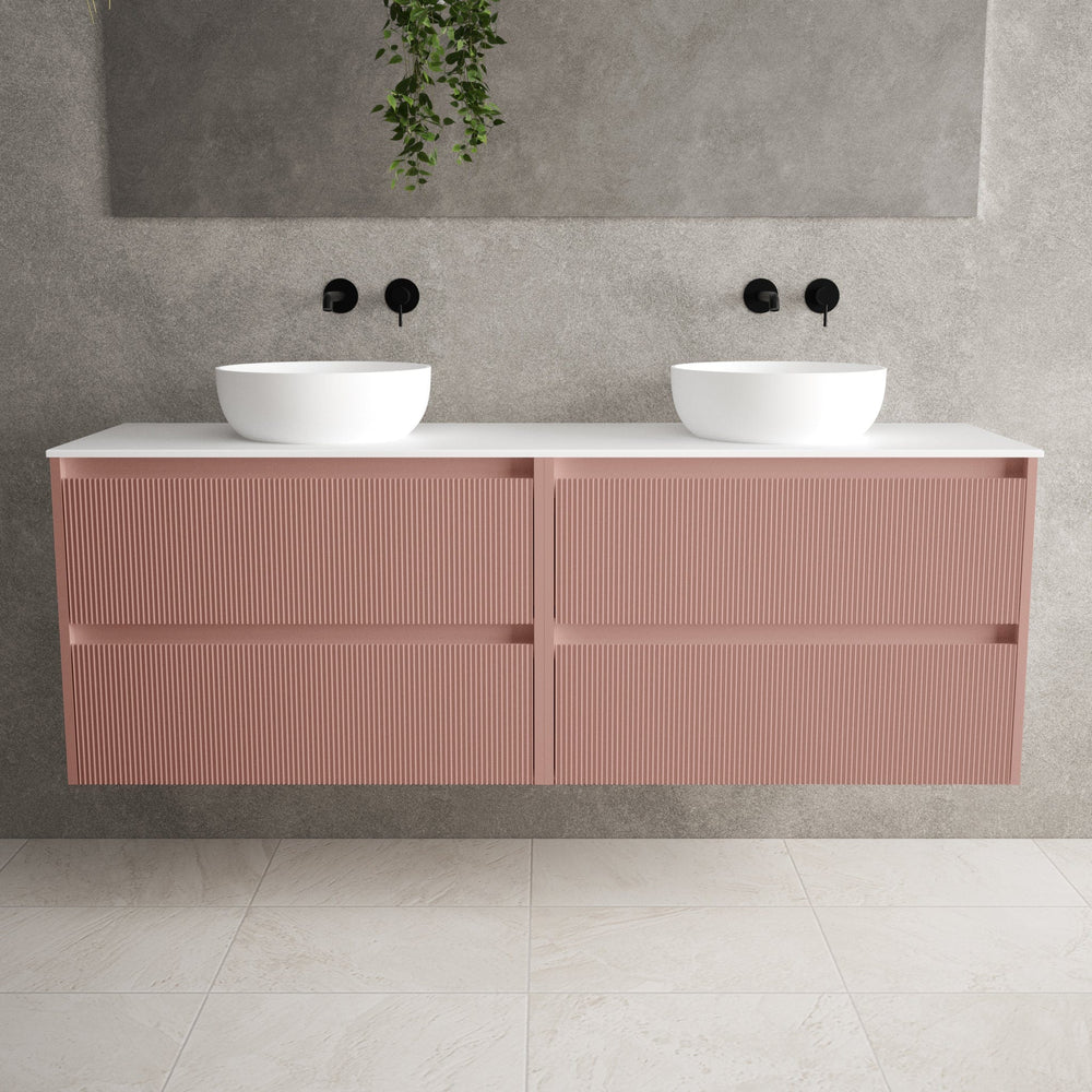 Scanalato Four Drawer Countertop Vanity Unit - Dusky Pink 1600mm