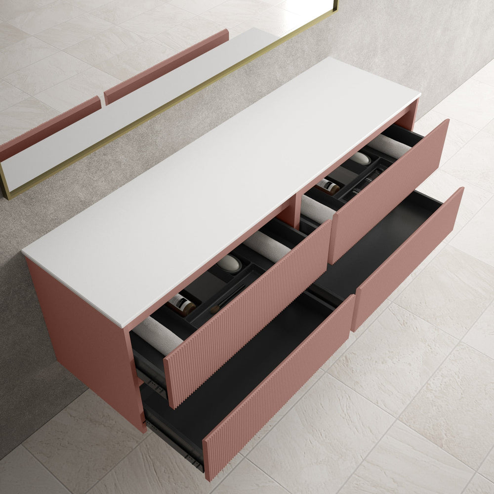 Scanalato Four Drawer Countertop Vanity Unit - Dusky Pink 1600mm