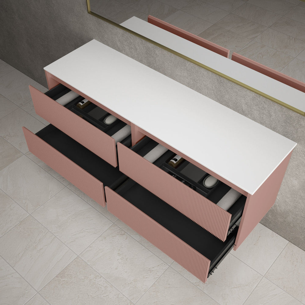 Scanalato Four Drawer Countertop Vanity Unit - Dusky Pink 1600mm