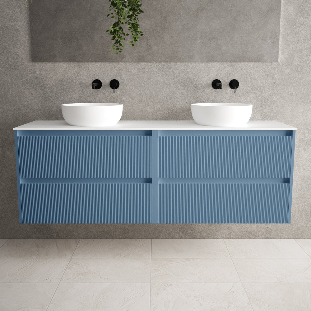 Scanalato Four Drawer Countertop Vanity Unit - Soft Blue 1600mm