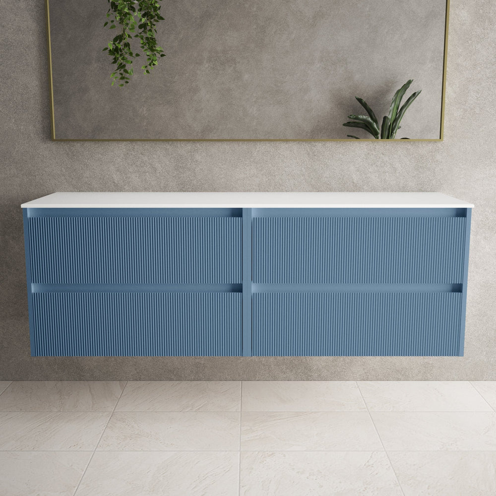 Scanalato Four Drawer Countertop Vanity Unit - Soft Blue 1600mm