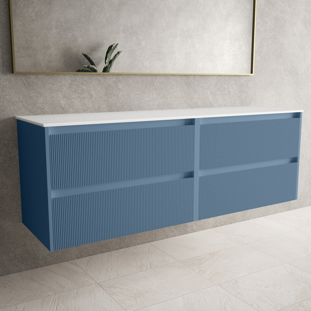 Scanalato Four Drawer Countertop Vanity Unit - Soft Blue 1600mm