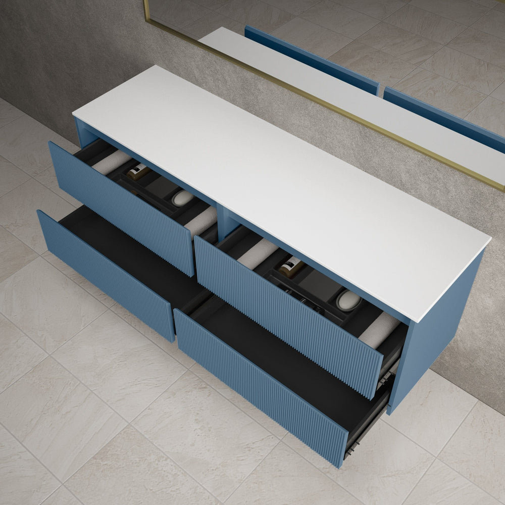 Scanalato Four Drawer Countertop Vanity Unit - Soft Blue 1600mm