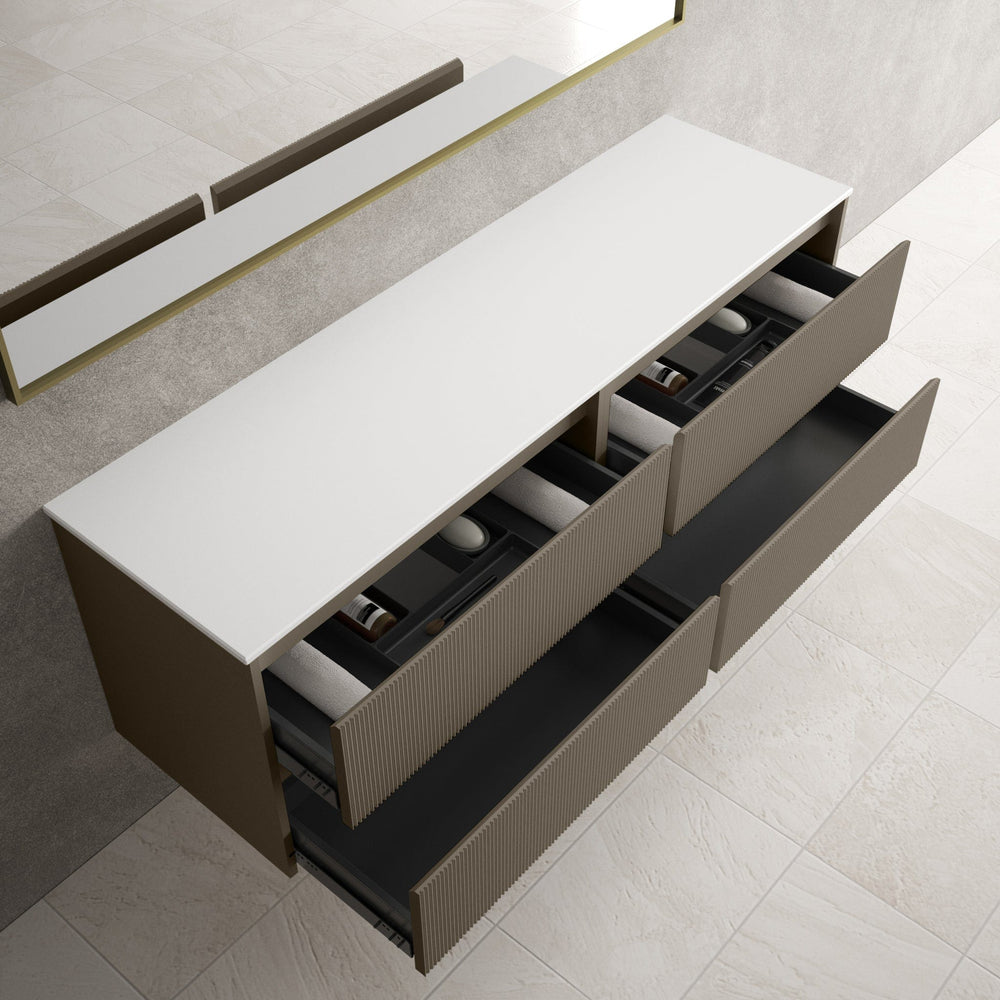 Scanalato Four Drawer Countertop Vanity Unit - Soft Taupe 1600mm