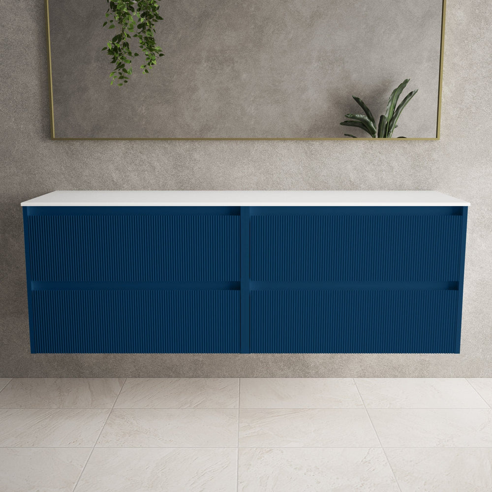 Scanalato Four Drawer Countertop Vanity Unit - Ocean Blue 1600mm