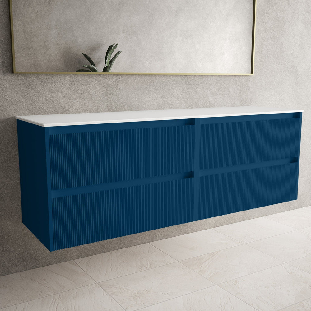 Scanalato Four Drawer Countertop Vanity Unit - Ocean Blue 1600mm