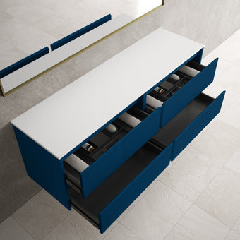 Scanalato Four Drawer Countertop Vanity Unit - Ocean Blue 1600mm