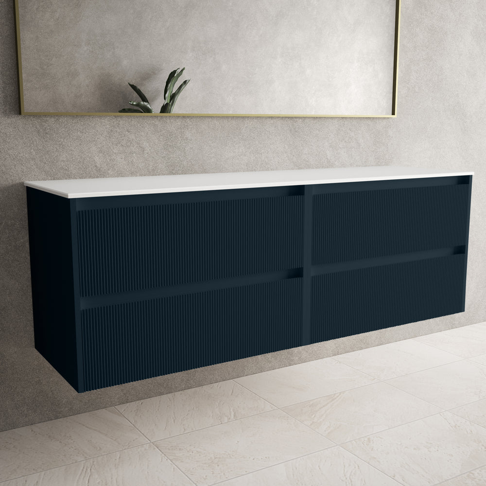 Scanalato Four Drawer Countertop Vanity Unit - Midnight Blue 1600mm