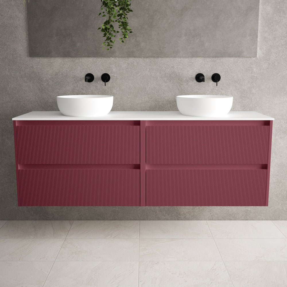 Scanalato Four Drawer Countertop Vanity Unit - Mineral Red 1600mm