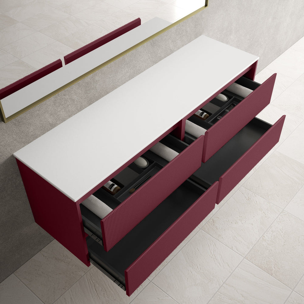 Scanalato Four Drawer Countertop Vanity Unit - Mineral Red 1600mm