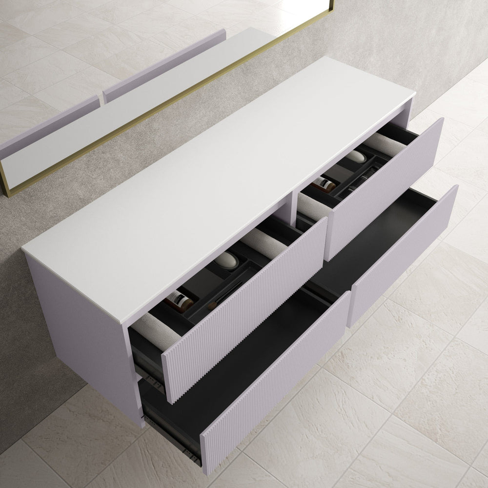 Scanalato Four Drawer Countertop Vanity Unit - Soft Violet 1600mm