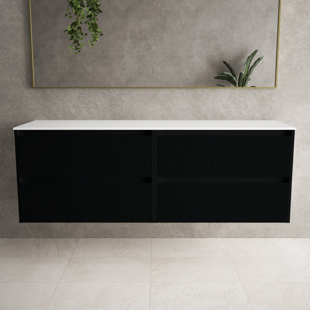 Scanalato Four Drawer Countertop Vanity Unit - Pure Black 1600mm