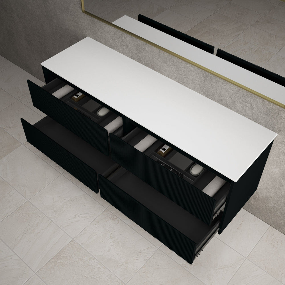 Scanalato Four Drawer Countertop Vanity Unit - Pure Black 1600mm