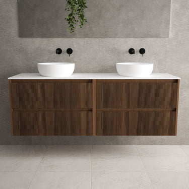 Scanalato Four Drawer Countertop Vanity Unit - Walnut 1600mm