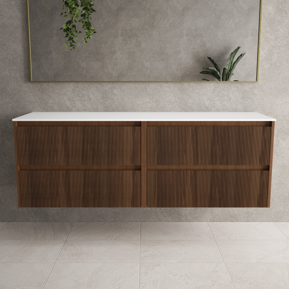 Scanalato Four Drawer Countertop Vanity Unit - Walnut 1600mm