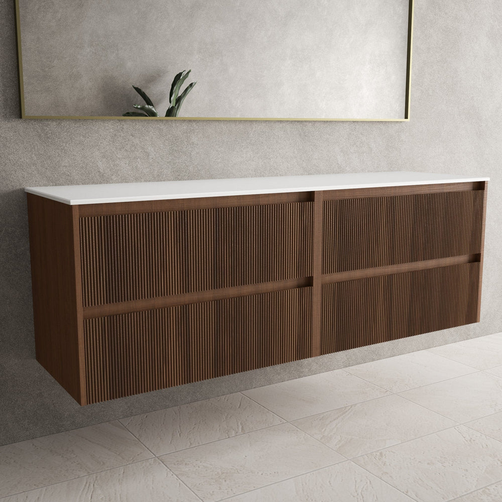 Scanalato Four Drawer Countertop Vanity Unit - Walnut 1600mm