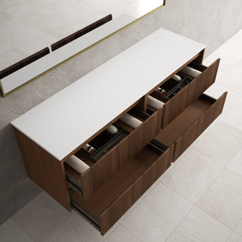 Scanalato Four Drawer Countertop Vanity Unit - Walnut 1600mm