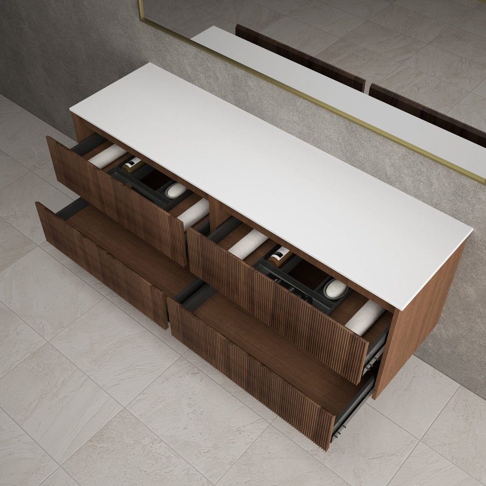 Scanalato Four Drawer Countertop Vanity Unit - Walnut 1600mm
