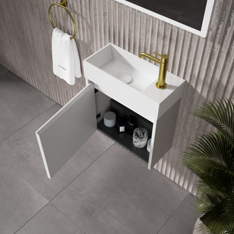 Scanalato Single Door Vanity Unit With Beyondstone Basin - Pure White 450mm