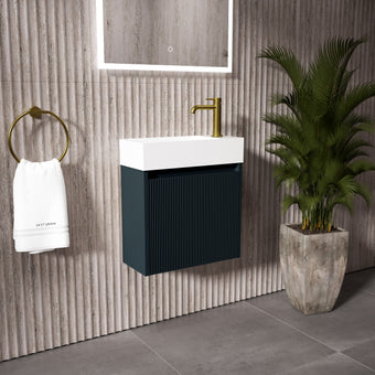 Scanalato Single Door Vanity Unit With Beyondstone Basin - Midnight Blue 450mm