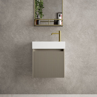 Scanalato Single Door Vanity Unit With Beyondstone Basin - Soft Taupe 450mm
