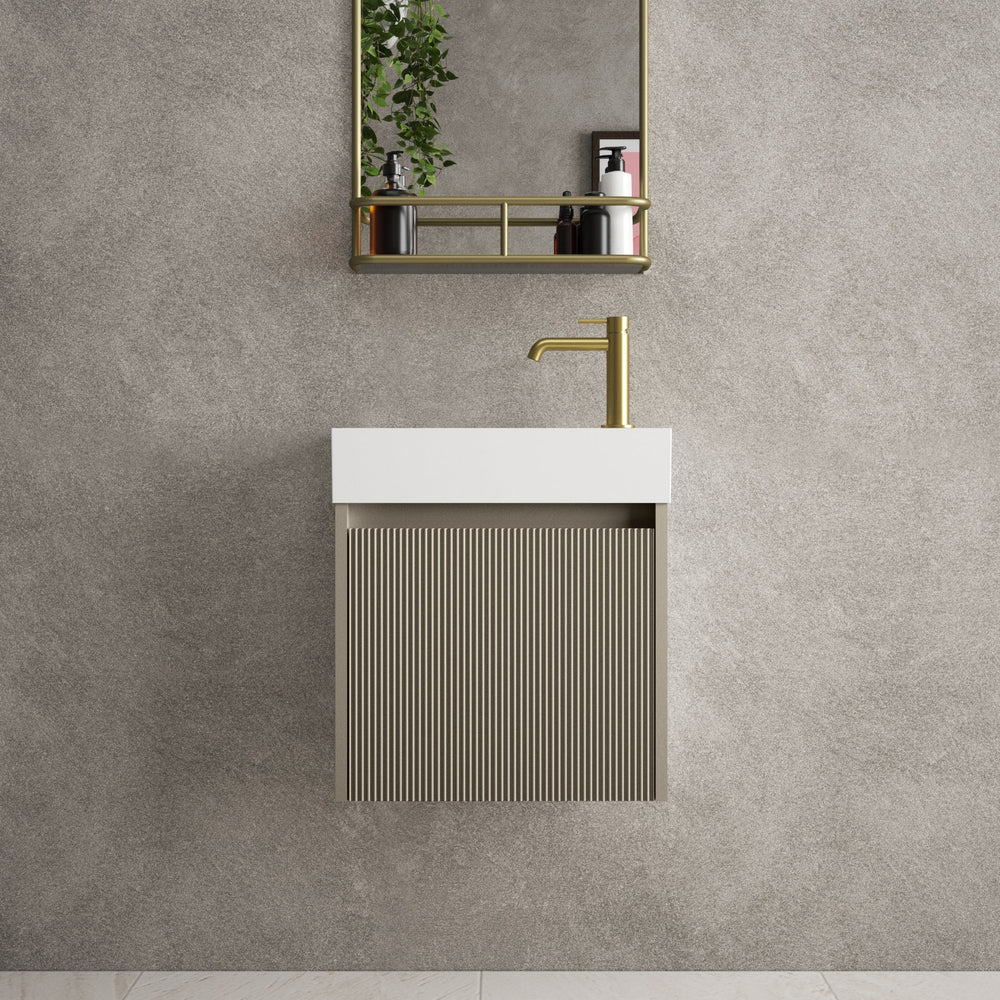 Scanalato Single Door Vanity Unit With Beyondstone Basin - Soft Taupe 450mm
