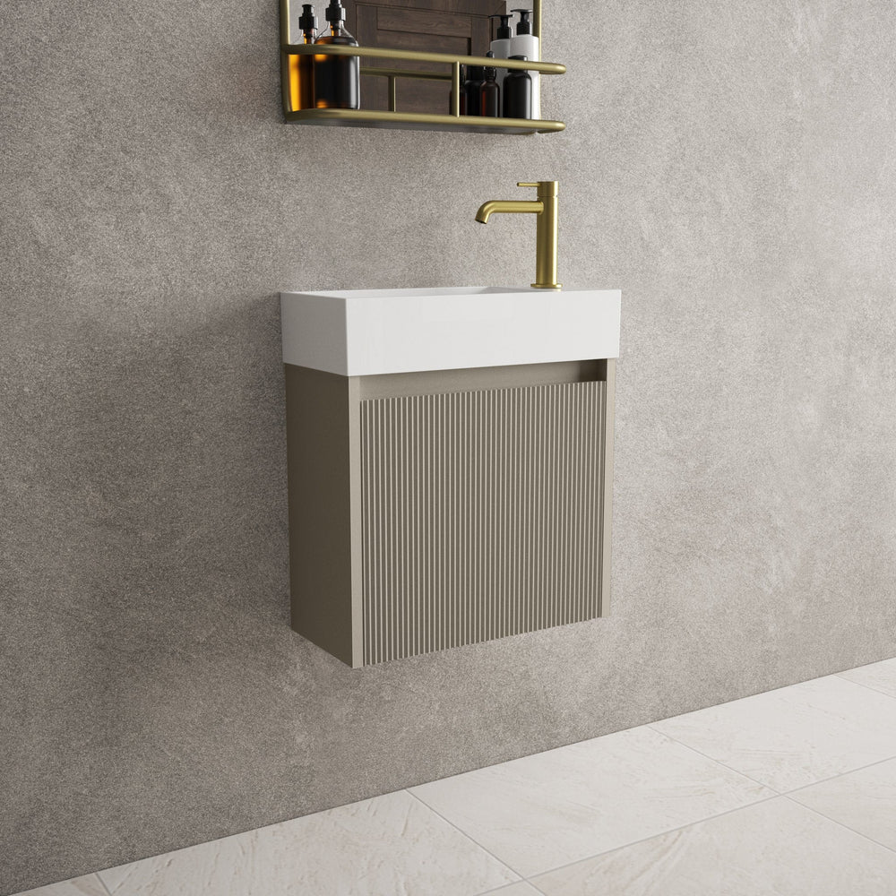 Scanalato Single Door Vanity Unit With Beyondstone Basin - Soft Taupe 450mm