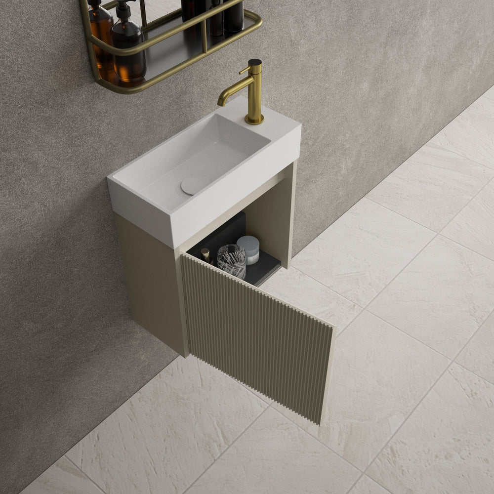 Scanalato Single Door Vanity Unit With Beyondstone Basin - Soft Taupe 450mm