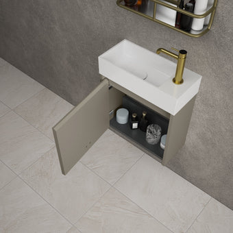 Scanalato Single Door Vanity Unit With Beyondstone Basin - Soft Taupe 450mm