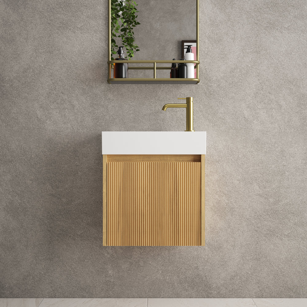Scanalato Single Door Vanity Unit With Beyondstone Basin - Oak 450mm