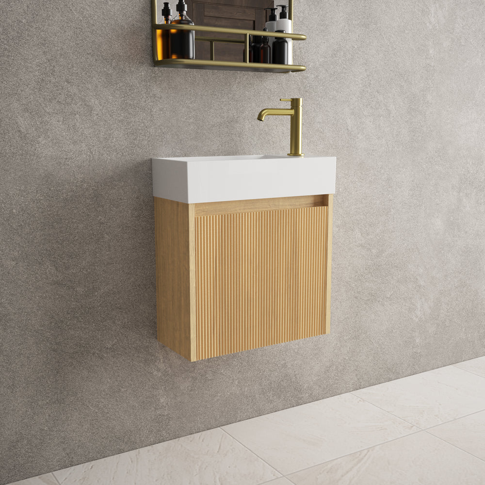 Scanalato Single Door Vanity Unit With Beyondstone Basin - Oak 450mm