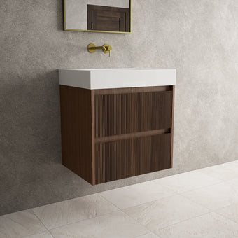 Scanalato Double Drawer Vanity Unit  With Beyondstone BLOC Basin - Walnut 600mm