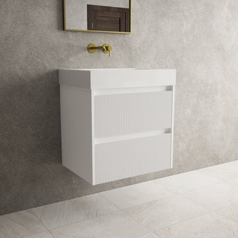 Scanalato Double Drawer Vanity Unit  With Beyondstone BLOC Basin - Pure White 600mm