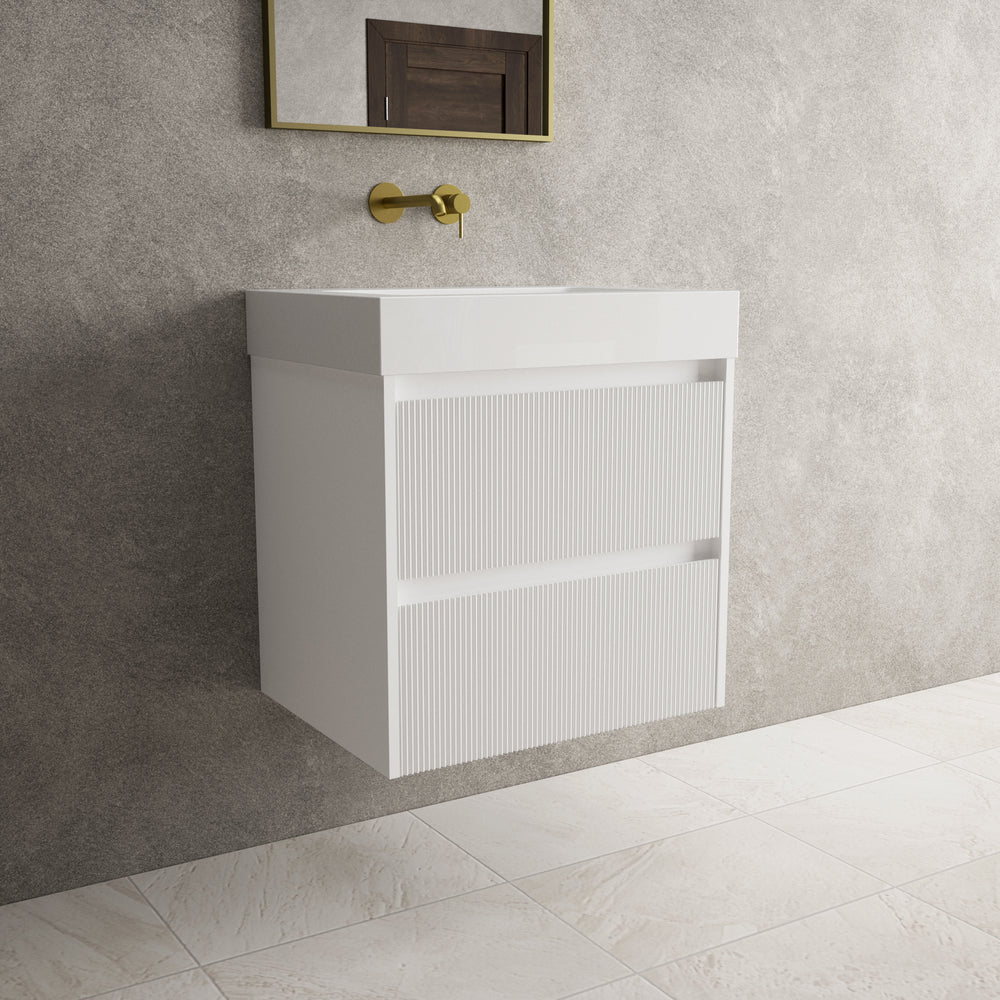 Scanalato Double Drawer Vanity Unit  With Beyondstone BLOC Basin - Pure White 600mm