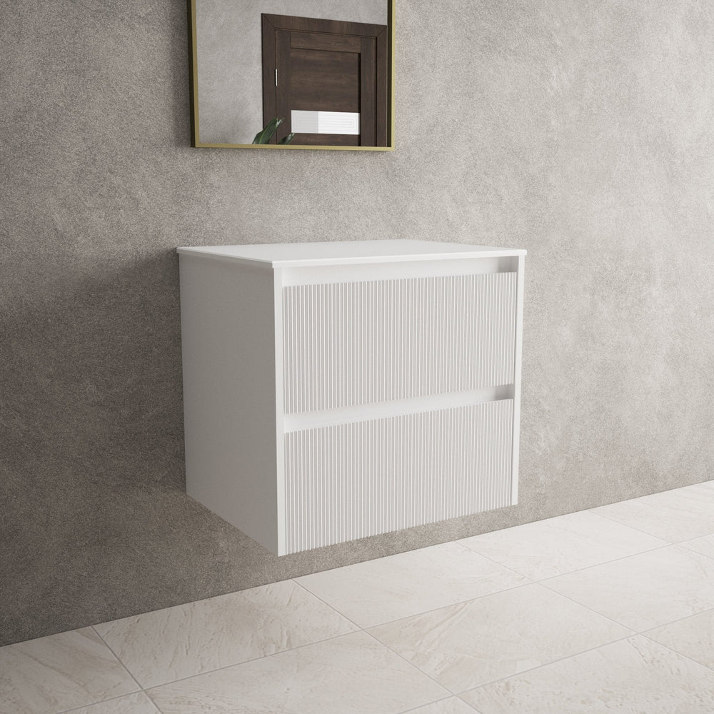 Scanalato Double Drawer Countertop Vanity Unit - Pure White 600mm