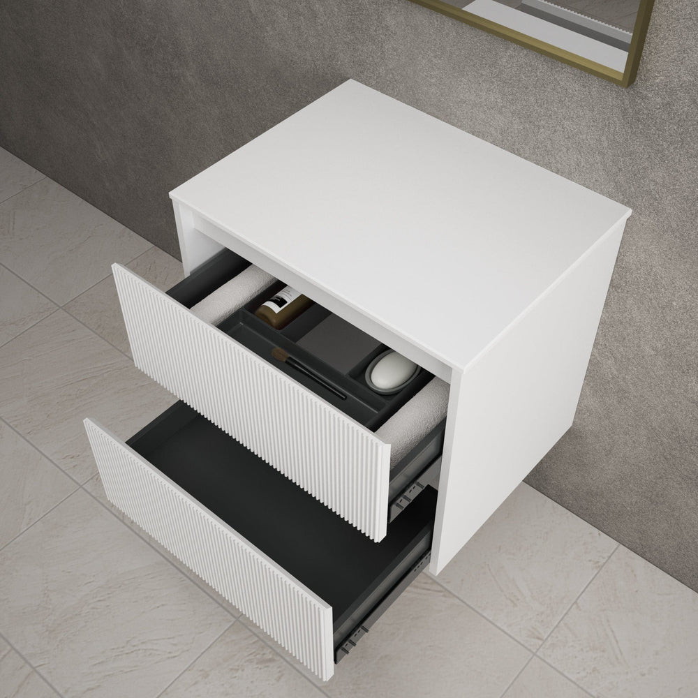 Scanalato Double Drawer Countertop Vanity Unit - Pure White 600mm