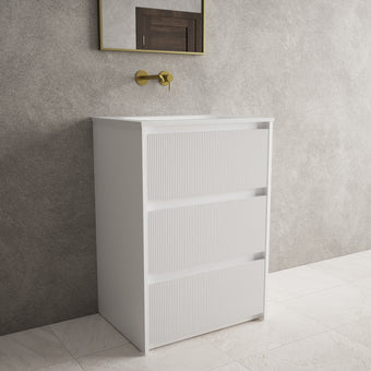 Scanalato Three Drawer Floor Standing Vanity Unit With Beyondstone Basin - Pure White 600mm