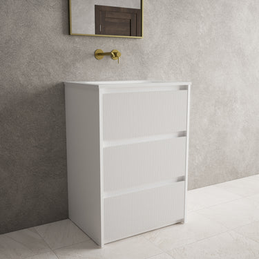 Scanalato Three Drawer Floor Standing Vanity Unit With Beyondstone Basin - Pure White 600mm