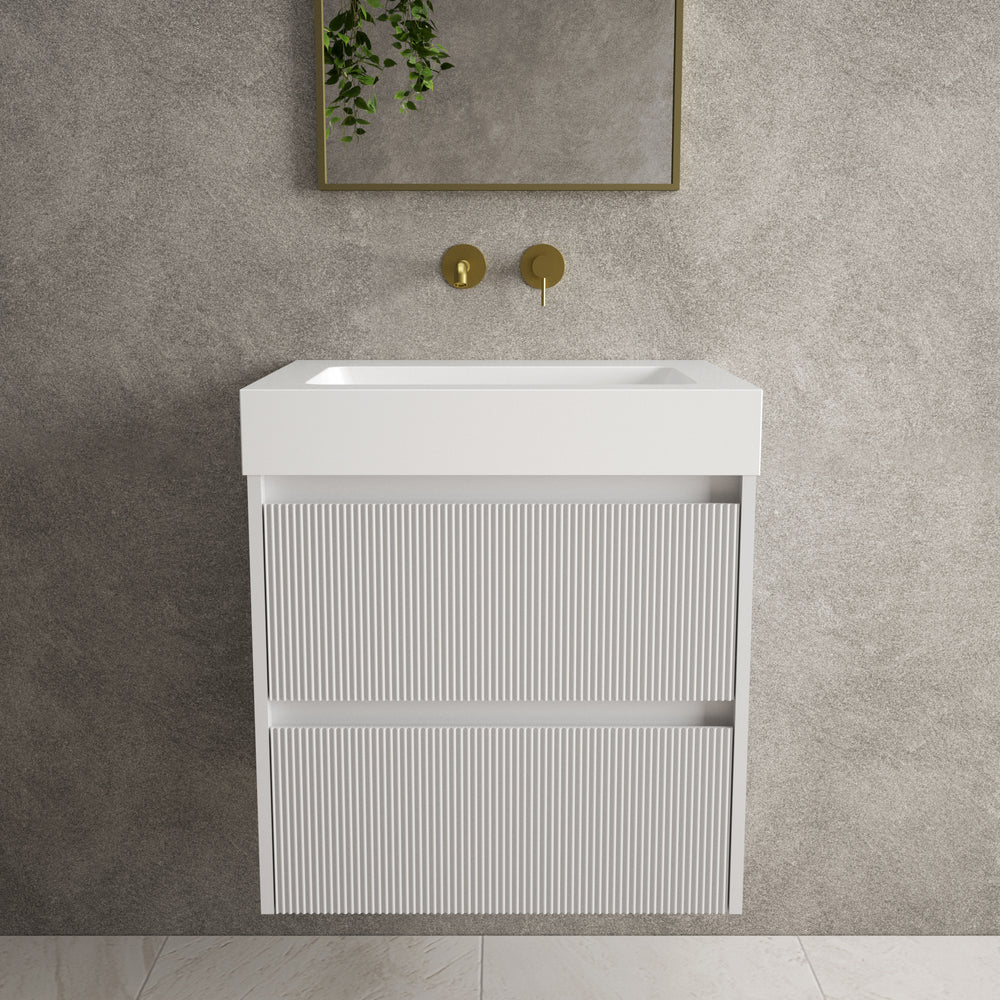 Scanalato Double Drawer Vanity Unit  With Beyondstone BLOC Basin - Soft Grey 600mm