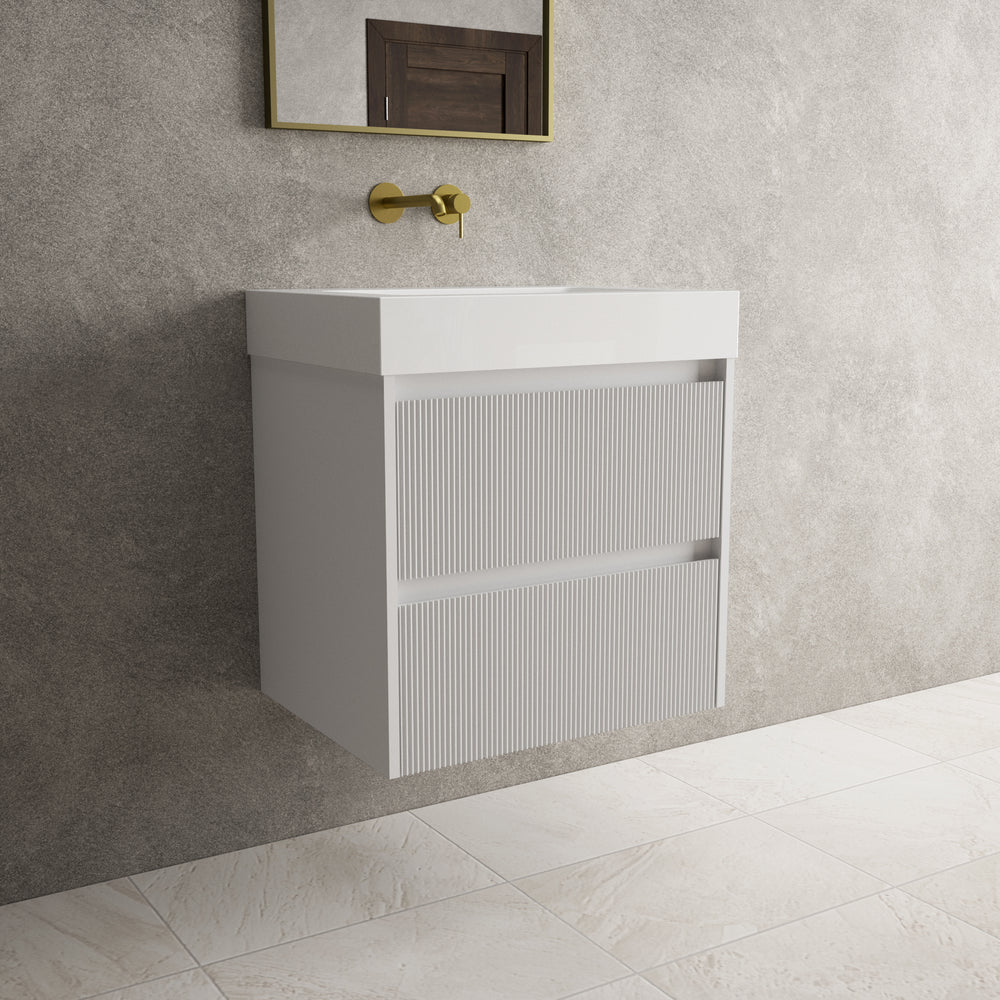 Scanalato Double Drawer Vanity Unit  With Beyondstone BLOC Basin - Soft Grey 600mm