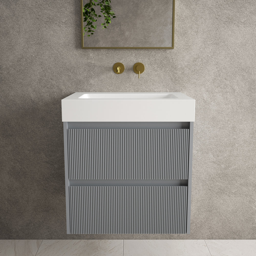 Scanalato Double Drawer Vanity Unit  With Beyondstone BLOC Basin - Dove Grey 600mm