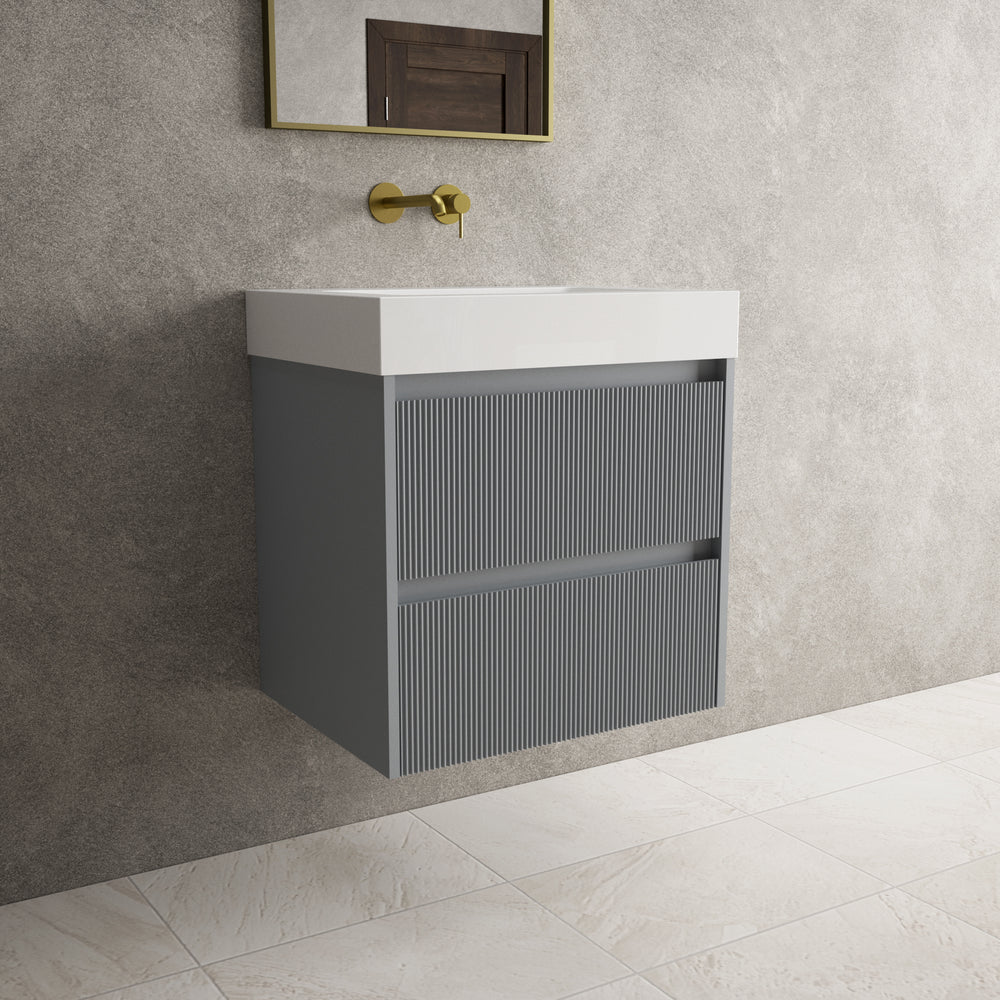 Scanalato Double Drawer Vanity Unit  With Beyondstone BLOC Basin - Dove Grey 600mm