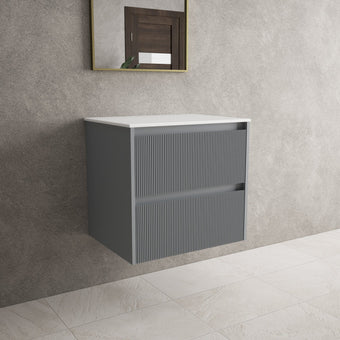 Scanalato Double Drawer Countertop Vanity Unit - Dove Grey 600mm