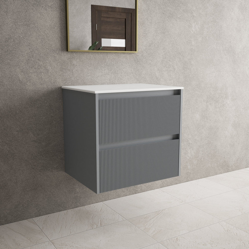 Scanalato Double Drawer Countertop Vanity Unit - Dove Grey 600mm