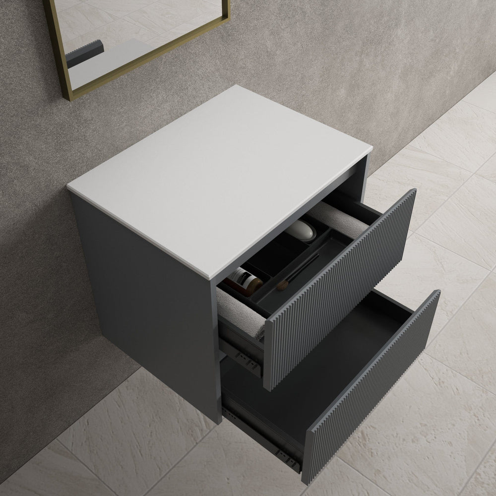 Scanalato Double Drawer Countertop Vanity Unit - Dove Grey 600mm