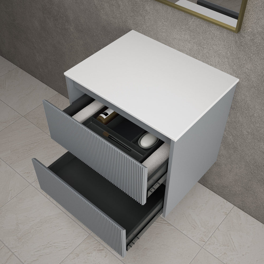 Scanalato Double Drawer Countertop Vanity Unit - Dove Grey 600mm