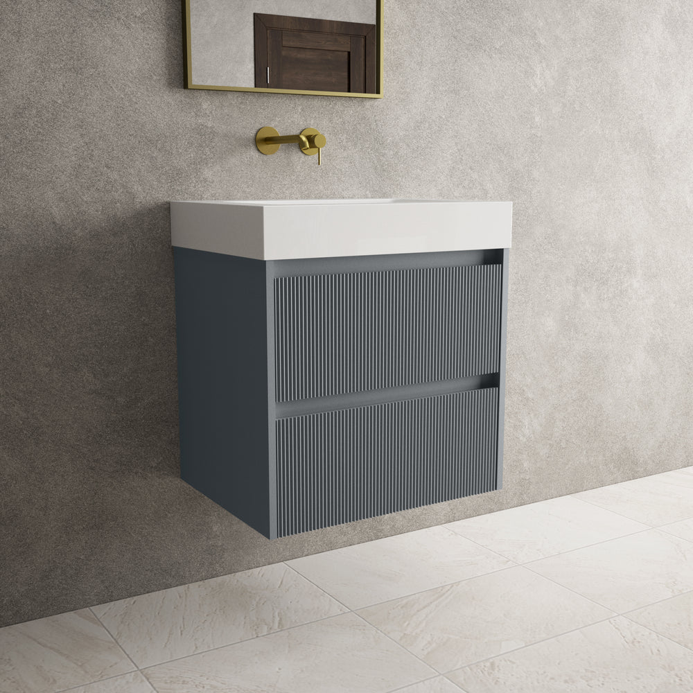 Scanalato Double Drawer Vanity Unit  With Beyondstone BLOC Basin - Slate Grey 600mm