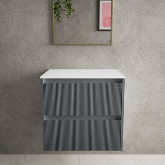 Scanalato Double Drawer Countertop Vanity Unit - Slate Grey 600mm